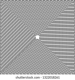 Abstract black and white striped background. Geometric pattern with visual distortion effect. Optical illusion. Op art.