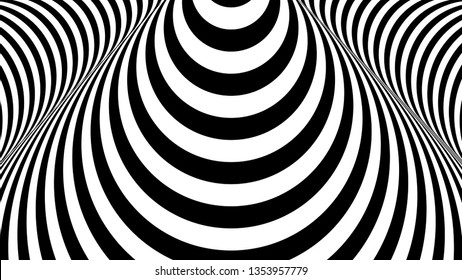 Abstract black and white striped background. Hypnotic trance texture. Op art monochrome abstraction. Psychedelic illusive illustration.