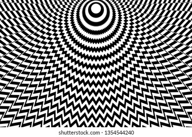 Abstract black and white striped background. Geometric pattern with visual distortion effect. Optical illusion. Op art.