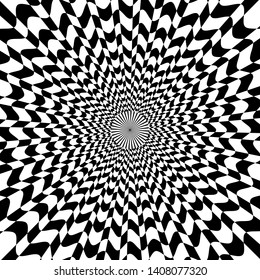 Abstract black and white striped background. Geometric pattern with visual distortion effect. Optical illusion. Op art.