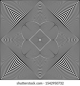 Abstract black and white striped background. Geometric pattern with visual distortion effect. Optical illusion. Op art.