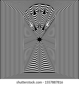 Abstract black and white striped background. Geometric pattern with visual distortion effect. Optical illusion. Op art.