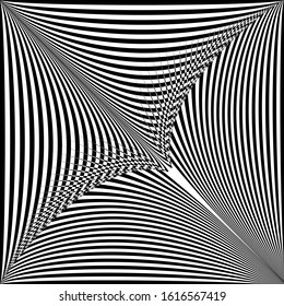 Abstract black and white striped background. Geometric pattern with visual distortion effect. Optical illusion. Op art.