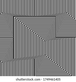Abstract black and white striped background. Geometric pattern with visual distortion effect. Optical illusion. Op art.