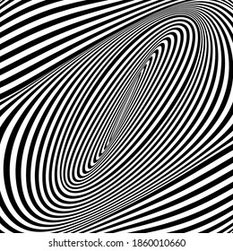 Abstract black and white striped background. Geometric pattern with visual distortion effect. Optical illusion. Op art.