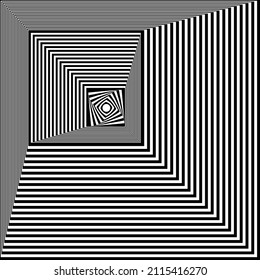 Abstract black and white striped background. Geometric pattern with visual distortion effect. Optical illusion. Op art.