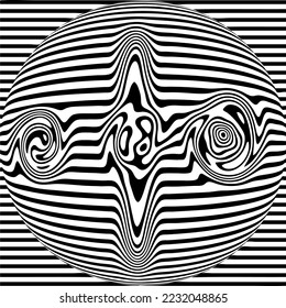 Abstract black and white striped background. Geometric pattern with visual distortion effect. optical illusion. op art.