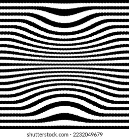 Abstract black and white striped background. Geometric pattern with visual distortion effect. Optical illusion. Op art.