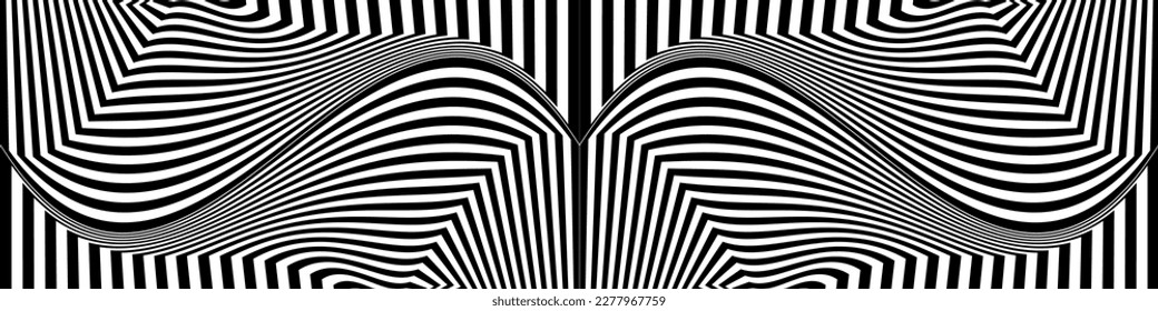 Abstract black and white striped background. Geometric pattern with visual distortion effect. Optical illusion. Op art.