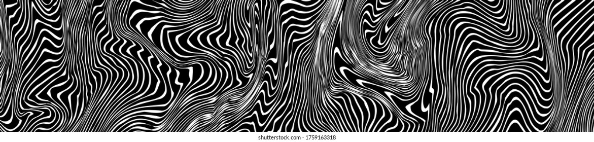 Abstract black and white striped curved lines background. Distortion effect vector illustration.