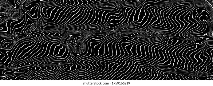 Abstract black and white striped curved lines background. Distortion effect vector illustration