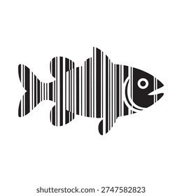 Abstract black and white striped fish illustration against a plain white background