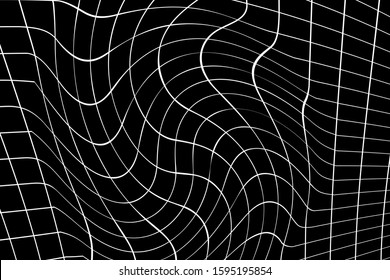 Abstract black and white striped grid background. Geometric pattern with the effect of visual distortion. Optical illusion. Op art