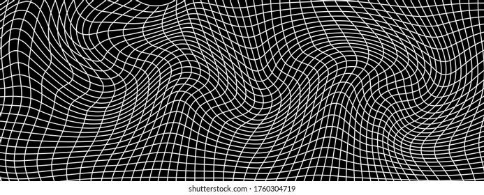 Abstract black and white striped grid background. Geometric pattern with the effect of visual distortion. Optical illusion. Op art