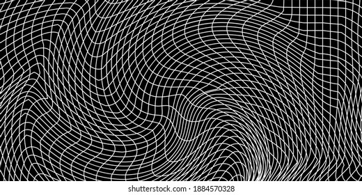 Abstrakter schwarz-weißer gestreifter Gitterhintergrund. Geometrisches Muster mit der Wirkung von visueller Verzerrung. Optische Illusion. Op Art	