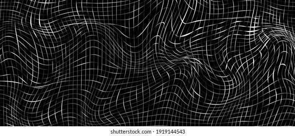 Abstrakter schwarz-weißer gestreifter Gitterhintergrund. Geometrisches Muster mit der Wirkung von visueller Verzerrung. Optische Illusion. Op Art