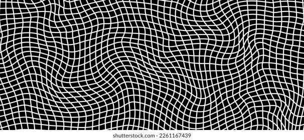 Abstract black and white striped grid background. Geometric pattern with the effect of visual distortion. Optical illusion. Op art. Vector EPS 10