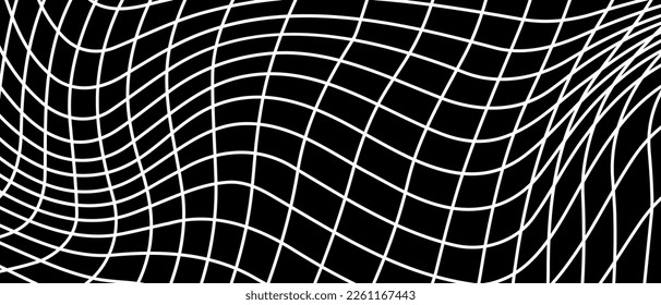 Abstract black and white striped grid background. Geometric pattern with the effect of visual distortion. Optical illusion. Op art. Vector EPS 10
