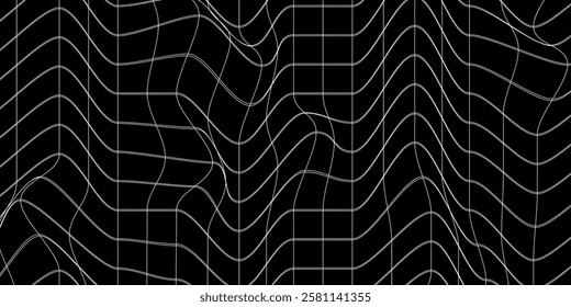 Abstract black and white striped grid background. Geometric pattern with the effect of visual distortion. Optical illusion. Op art