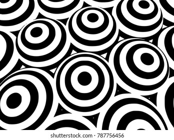 Abstract black and white striped optical illusion three dimensional geometrical circles pattern illustration