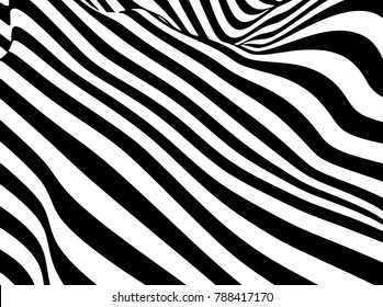Abstract black and white striped optical illusion three dimensional geometrical shapes pattern illustration
