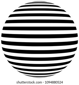 Abstract black and white striped sphere geometrical shape isolated on white background