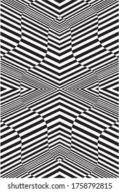 Abstract black and white striped textured geometric seamless pattern.