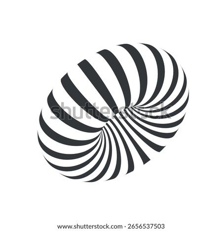 Abstract black and white striped torus design creating optical illusion with twisted 3D visual pattern