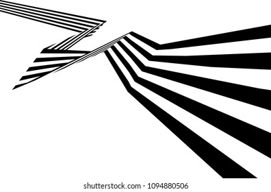Abstract black and white stripes bent ribbon geometrical shape isolated on white background