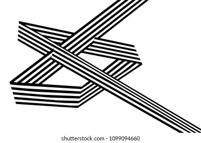 Abstract black and white stripes bent ribbon geometrical shape isolated on white background vector