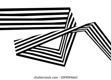 Abstract black and white stripes bent ribbon geometrical shape isolated on white background vector