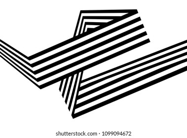 Abstract black and white stripes bent ribbon geometrical shape isolated on white background vector