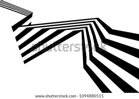 Abstract black and white stripes bent ribbon geometrical shape isolated on white background