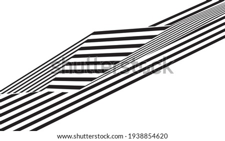 Abstract black and white stripes bent ribbon geometrical shape isolated on white background