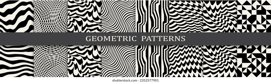 abstract  black and white stripes seamless background pattern set