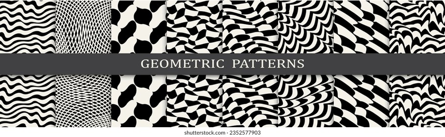 abstract  black and white stripes seamless background pattern set