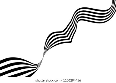 Abstract black and white stripes smoothly bent ribbon geometrical shape isolated on white background
