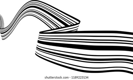 Abstract black and white stripes smoothly bent ribbon geometrical shape isolated on white background