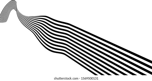Abstract black and white stripes smoothly bent ribbon geometrical shape vector illustration isolated on white background