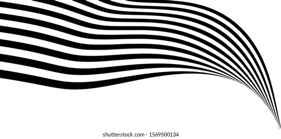 Abstract black and white stripes smoothly bent ribbon geometrical shape vector illustration isolated on white background