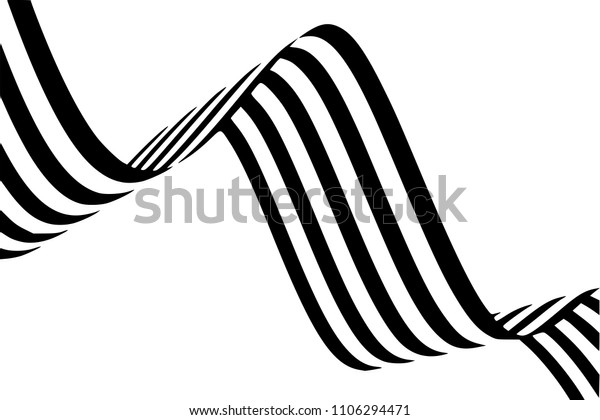 白い背景に抽象的な白黒のストライプで 滑らかに曲がったリボンの幾何学的な形状 のベクター画像素材 ロイヤリティフリー