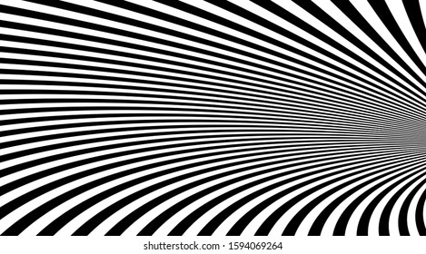 Abstract black and white stripes vector background. Optical illusion linear backdrop. Zebra pattern texture.