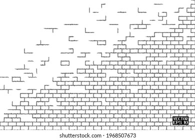 Abstract Black and White Structural Brick Wall. Striped Pattern with Squares. Solid Stone Surface. Vector. 3D Illustration