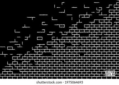 Abstract Black and White Structural Brick Wall. Striped Pattern with Squares. Solid Stone Surface. Vector. 3D Illustration