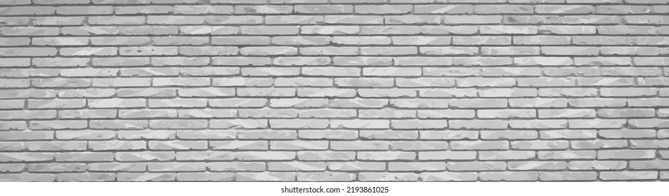 Abstract Black and White Structural Brick Wall. Panoramic Solid Surface. Vector Illustration