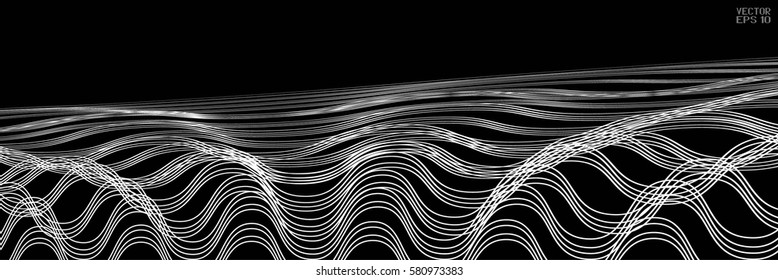 Abstract Black and White Structural Curved Pattern. Lines and Waves. Vector Illustration