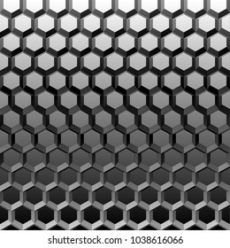 Abstract Black and White Structural Metallic Wall with Hexagons. Polygonal Solid Surface. Vector. 3D Illustration