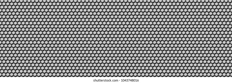 Abstract Black and White Structural Metallic Wall with Hexagons. Panoramic Polygonal Solid Surface. Vector. 3D Illustration