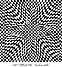 Abstract black and white style wave texture or chess concept 3d background. Damage pattern with the effect of illusion. Vector illustration.