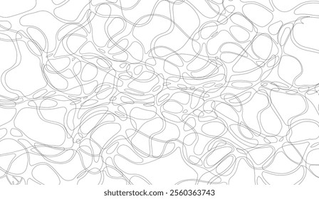 Abstract black and white tangled line art pattern resembling interconnected organic shapes. Ideal for backgrounds, science themes, art, and minimalistic designs